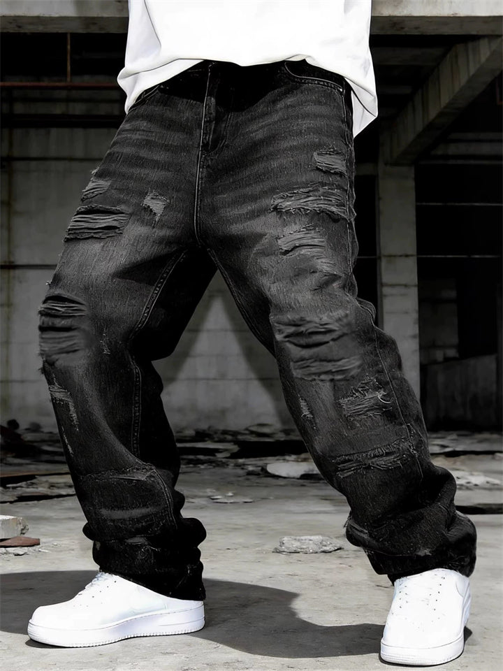 Men's Casual Y2k Style Distressed Ripped Loose Fit Denim Jeans