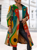 Lady Fashion Mid-length Printed Lapel Woolen Overcoats