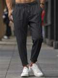 Men's Casual Solid Color Elastic Waist Slim Fit Trousers