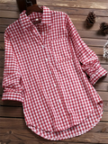 Retro Plaid Lapel Button Long Sleeve Mid-Length Shirt for Women