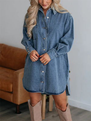 Women's Spring Casual Denim Lapel Shirt Dress