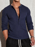 Men's Autumn Waffle-Knit Henley Long Sleeve T-Shirt Casual Daily Wear