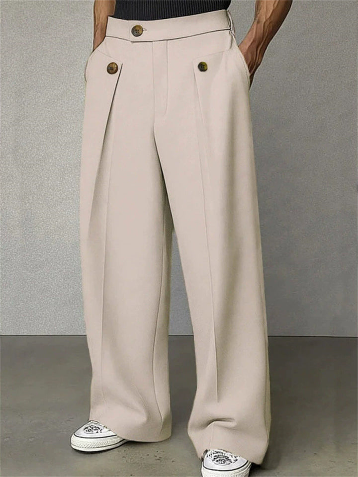 Men Wide Leg Pleated High Waisted Business Casual Trousers