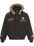 Men's Winter Warm Parka with Detachable Faux Fur Hood and Printed Badges