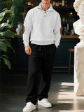 Men's Casual Solid Color Pit Stripe Drawstring Stand Collar Sweatshirts & Sweatpants Outfit