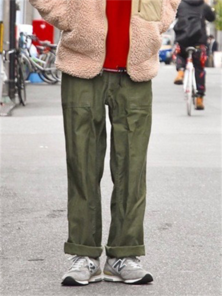 Men's Vintage Cotton Solid Color Mid-Waist Straight Cargo Trousers