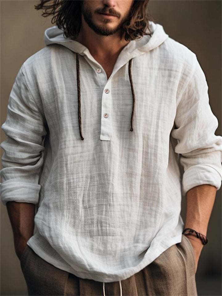 Men's Oversized Cotton Linen Pullover Hoodies for Autumn