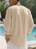 Men's Contrast Trim Cotton Linen Casual Long-sleeved Henry Shirts