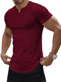 Men's Summer Casual V-Neck Slim Fit Pit Stripe Short Sleeve T-Shirts