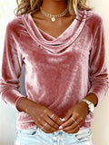 ‌Women's Autumn Simple Elegant Velvet Cowl Neck Long Sleeve Blouse‌