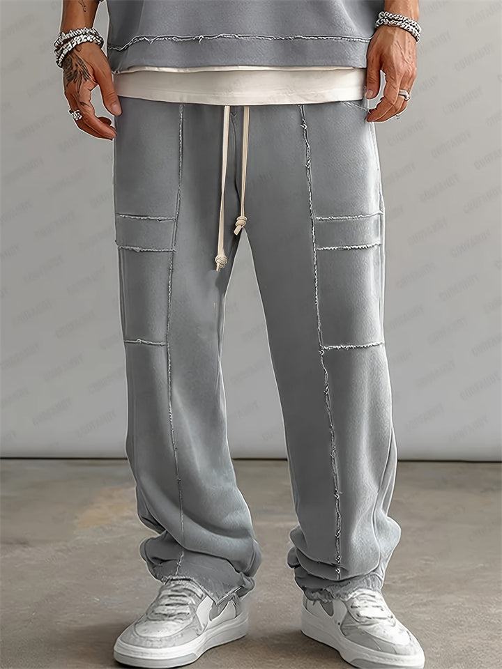 Men’s Casual Contrast Piping Loose Fit Drawstring Trousers