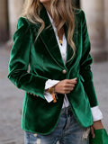 A‌utumn Single Breasted Lapel Velvet Blazer for Women with Button Details