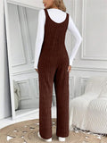 Women's Pit Stripe Knitted Sleeveless Loose Fit Stretchy Overalls Jumpsuit