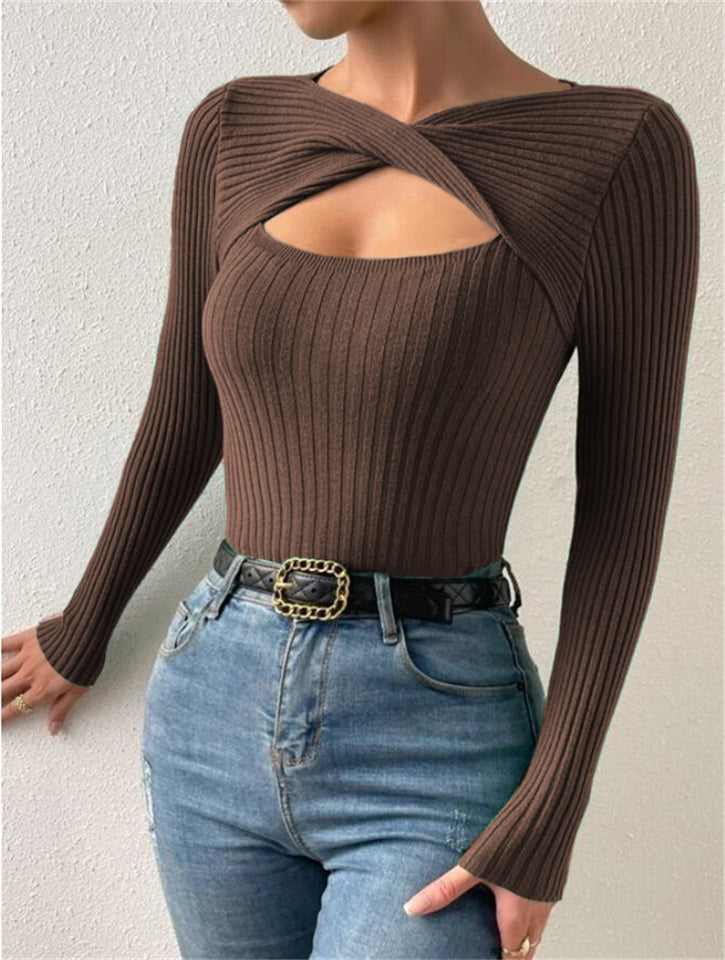 Women's Sexy Hollow Pullover Long Sleeve Knit Sweaters