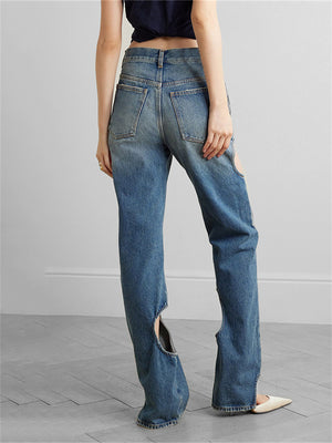 Female Personality Hollow Out Design Jeans