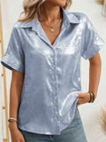 Women's Bling Solid Color Casual Button Up Lapel Blouses