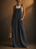 Women Summer Wide Leg Overalls Loose Jumpsuit with Pockets