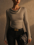 Women Slim Fit Pullover Cowl Neck Ribbed Knit Sweaters