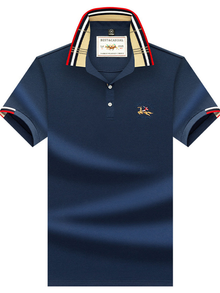 Men's Contrast Color Casual Short Sleeve Lapel Polo Shirts