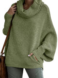 Women's Turtleneck Solid Color Kangaroo Pocket Lantern Sleeve Sweaters