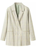 Women's Casual Plaid Double Breasted Suit Collar Coat