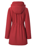 Women's Autumn Contrast Color Drawstring Waist Plaid Lining Hooded Trench Coat