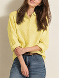 Women Casual Cotton Linen Button Down Long Sleeve Collared Shirt