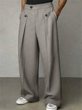 Men Wide Leg Pleated High Waisted Business Casual Trousers