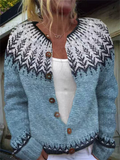 Women's Casual Ethnic Style Jacquard Button Up Cardigan Sweaters