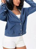 Women Holiday Long Sleeve Hooded Denim Jacket