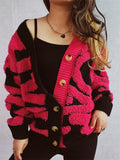 Women's Contrast Color Button V Neck Single Breasted Cardigan Sweaters