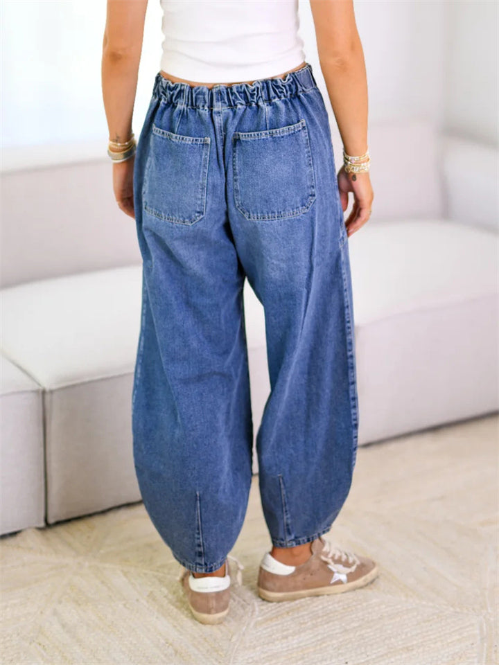 Female Cozy Streetwear Elastic Waist Drawstring Jeans