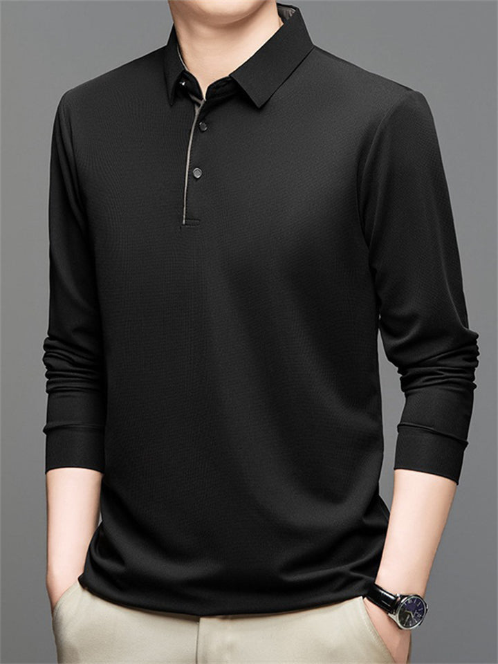 Men's Simple Solid Color Long Sleeve Polo Shirts