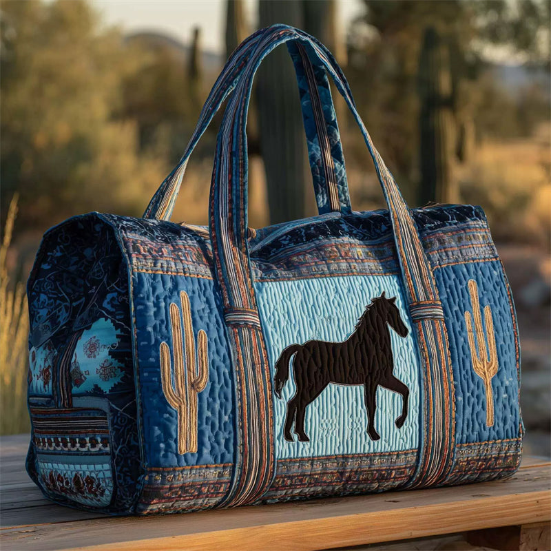 Blue Stylish Western Horse Pattern Weekender Duffle Bag