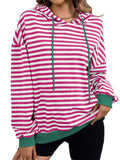 Women's Contrast Color Stripe Long Sleeve Hooded Sweatshirts