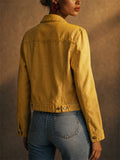 Women Chest Pocket Cropped Denim Jacket Trendy Short Coat