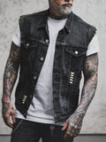 Punk Lapel Sleeveless Black Denim Jacket for Men