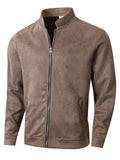 Men's Casual Solid Color Zip Up Stand Collar Long Sleeve Jackets