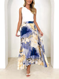 Female Chic Dreamy Oil Painting Print Pleated Skirt