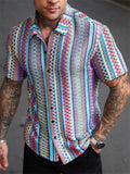 Men's Summer Holiday Style Color Block Striped Short Sleeve Shirts