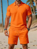 Men's Summer Casual 2 Piece Outfits Short Sleeve Polo Shirt Shorts Set
