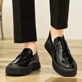 Men's British Style Black Faux Leather Flats Loafers Shoes
