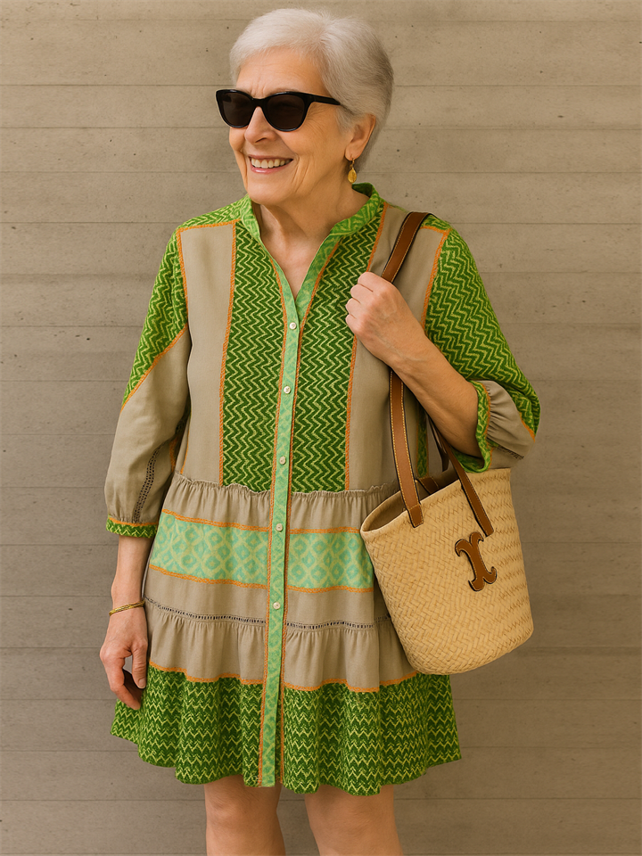 Women's Stylish 3/4 Sleeve Summer Patchwork Dress