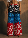 Women High Waist Summer Boho Print Wide Leg Palazzo Pants