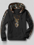 Men's Autumn Casual Deer Print Hoodie with Camo Patchwork