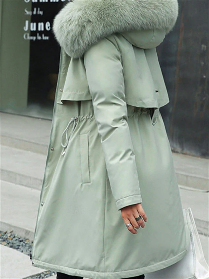 Women's Winter Fleece Lined Faux Fur Collar Hooded Parka Coats