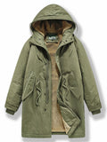 Men's Winter Casual Solid Color Pockets Tie-Waist Hooded Coat