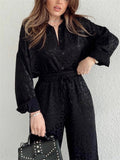 Comfy Long Sleeve Leopard Print Shirt and Wide Leg Pant Set For Women
