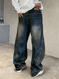 Men's Streetwear Vintage Loose Fit Wash Denim Scimitar Jeans