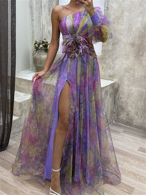 Women's Fashion Tulle Asymmetric Off Shoulder Split Dress